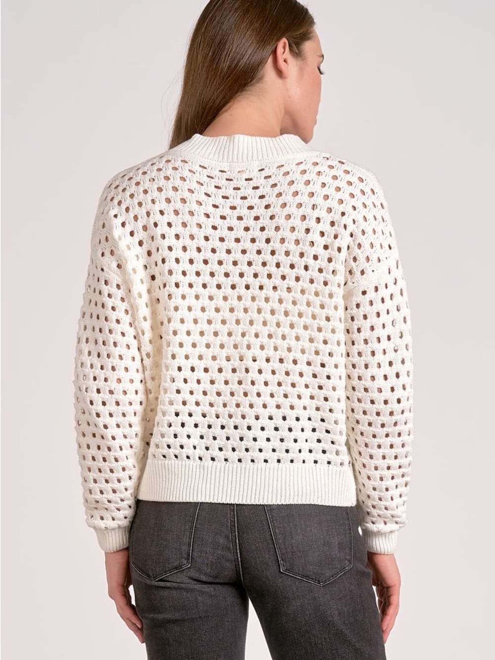 Elan Aster cable knit Sweater Cardigan Zip Up relaxed fit White size large NWT - Picture 5 of 12